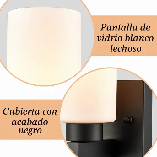 Vista 7 de DEYNITE - Juego de 2 apliques de baño negros modernos de color blanco lechoso