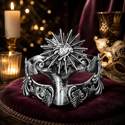 Vista 3 de LOGOFUN Retro Roman Sun God Mask Venetian Masquerade Face Prop - Silver