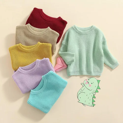 Vista 7 de Karwuiio Suéter de punto para bebé, niña, niño, cuello redondo, manga larga, sudadera para otoño e invierno