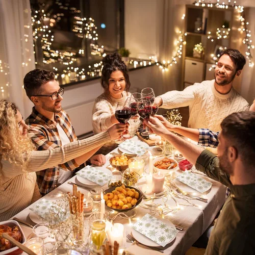 Vista 6 de Hotop Paquete de 300 servilletas desechables de Navidad con copos de nieve, toallas de mano desechables de papel para invitados, servilletas