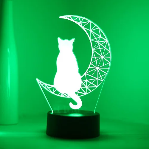 Vista 5 de EXIGENT Lámpara LED 3D Luna Gato Lámpara Acrílico Ilusión Noche Intermitente Fresco (Moon_Cat)