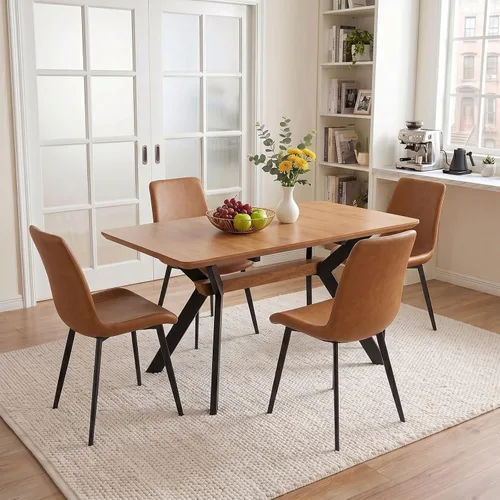 Vista 15 de HIPIHOM Mesa de comedor extensible de roble de 55-71" para cocina Mesa de roble