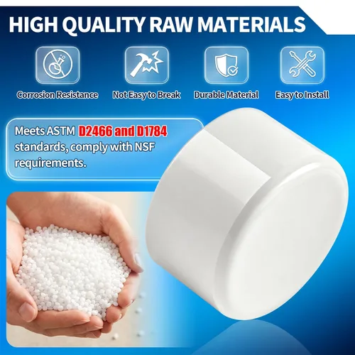 Vista 5 de Tapón de PVC blanco de 1-1/2 pulgadas para extremo de tubería, 10 piezas de conector de adaptador de rosca de PVC para tubería, conector de tapón