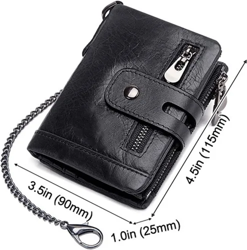 Vista 2 de TAUFE Men's Wallets, Cowhide Genuine Leather Men Wallet Coin Purse Mini Card Holder Chain Male Walet Pocket Chain