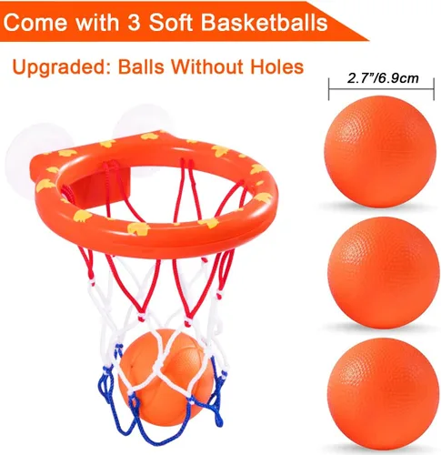 Vista 3 de Juguete de baño divertido con canasta de baloncesto y pelotas para niños y niñas, juguetes de baño para niños pequeños, regalo con 3 pelotas