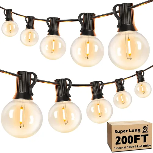 Vista 8 de Luces de Cadena LED para Exteriores de 50 Pies Impermeables, Brillantes 2700K, Luces de Cadena para Patio LED con 27 Bombillas Globo G40