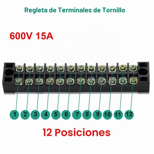 Vista 4 de Bloque de terminales y tira – 5 bloques de terminales de tornillo de doble fila de 12 posiciones de 600 V 15 A con cubierta + 10 tiras de puente