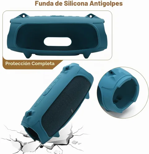 Vista 2 de Funda de silicona para altavoz portátil JBL Charge 5, funda protectora de transporte de viaje con soporte para correa de hombro, cubierta de Negro