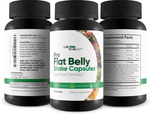 Vista 4 de Pro Flat Belly Shake Cápsulas - Limpieza intestinal para ayudar a reducir la hinchazón - Limpieza corporal y limpieza digestiva - Apoya la salud