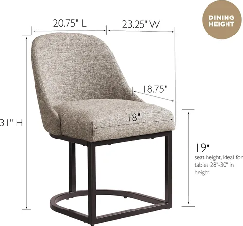 Vista 47 de Leick Home 214536 Barrelback Silla de comedor con base de metal, juego de 2, para comedor, asiento moderno de lino negro y base de metal dorado