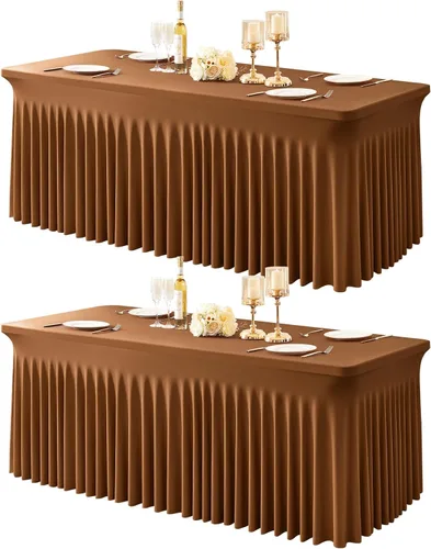 Vista 37 de Paquete de 1 manteles azul bebé para mesas rectangulares de 4 pies, cubiertas de mesa de spandex elástico de una pieza resistentes a las arrugas