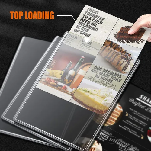 Vista 4 de Fundas de menú de 8.5 x 11, paquete de 18, 2 fundas para menú de restaurante, todas las fundas de menú de vinilo transparente, soporte para menú