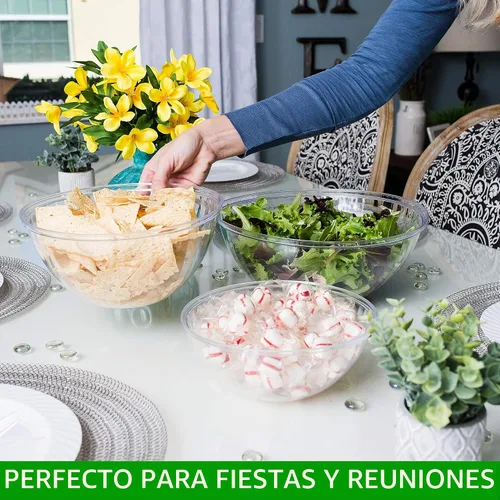 Vista 4 de PLASTICPRO - Cuencos desechables redondos de plástico transparente para servir aperitivos o ensaladas de fiesta, cuencos de plástico transparente