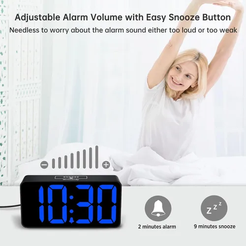 Vista 6 de DreamSky - Reloj despertador digital pequeño para dormitorio con números grandes Electric Bedside Desk Clock with USB Charging Port, Brightness