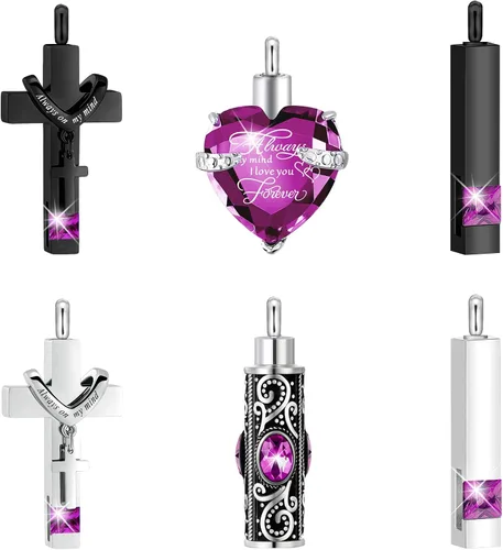 Vista 10 de Fumete 6 piezas de collar de cenizas, joyería de urna para cenizas humanas, colgante conmemorativo - para hombres y mujeres