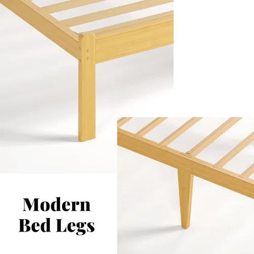 Vista 7 de Askeld Base de cama individual de madera con cabecero, plataforma de bambú sólido de 12 pulgadas de alto, no necesita somier, marco de cama