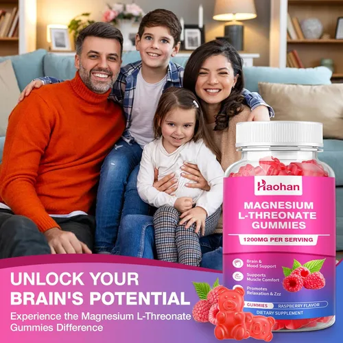 Vista 7 de Gomitas de magnesio L-treonato de 1200 mg para apoyar la concentración y los músculos, sabor a frambuesa sin azúcar, 120 unidades para adultos