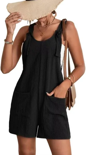 Vista 2 de Fazoacou Mameluco corto de verano para mujer, con nudo frontal, sin mangas, con bolsillos