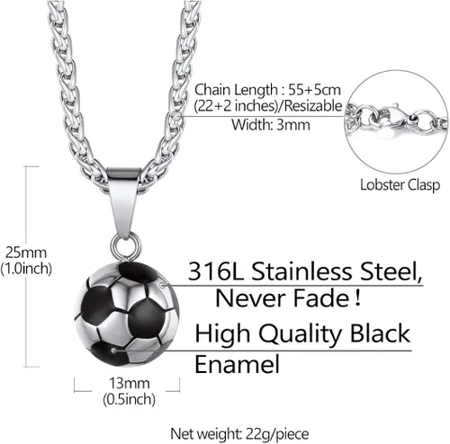 Vista 5 de Richsteel Collar de acero inoxidable para fútbol baloncesto fútbol guantes para hombres y mujeres fanáticos de los deportes de 22 pulgadas con caja