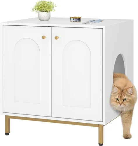 Vista 11 de Hzuaneri Gabinete Oculto para Caja de Arena para Gatos, Mueble Oculto para Caja de Arena, Casa de Madera para Gatos, Mesa Lateral, Sala de Estar
