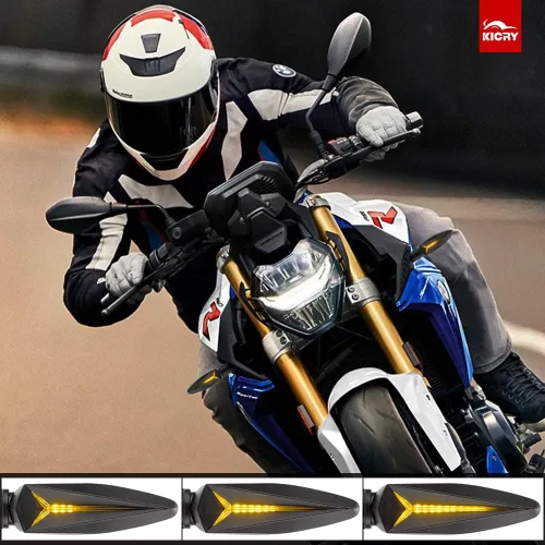 Vista 2 de Señales de giro LED para motocicleta KICRY, intermitentes frontales compatibles con BMW F650GS F700GS F800G F800R F800ST HP2 Sport K1200R K1300R