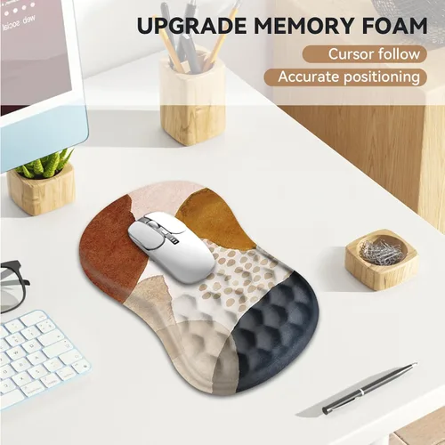 Vista 5 de AIMSA Alfombrilla de mouse con soporte para reposamuñecas, ergonómica, diseño de espuma viscoelástica, alivio del dolor, cómoda base de poliuretano