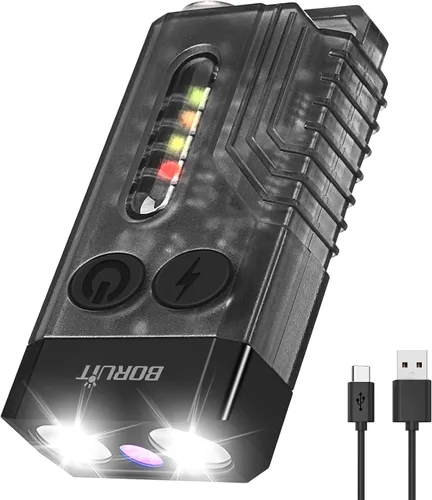 Vista 6 de BORUIT V7 - Mini linterna LED de altos lúmenes, pequeña y potente linterna flash EDC de llavero con luz UV roja, linternas de bolsillo recargables