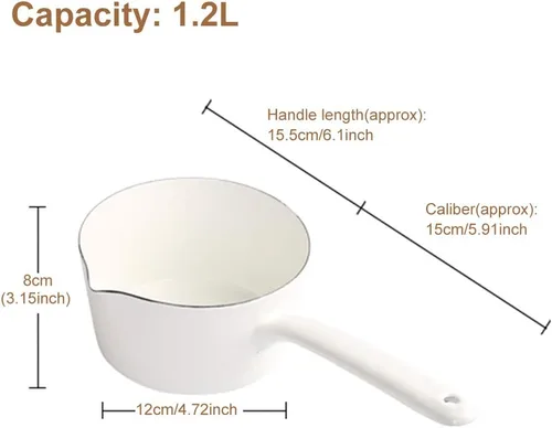 Vista 3 de Cacerola de 1.2L, sartén esmaltada para leche, calentador de mantequilla, olla de leche, fácil de cocinar y limpiar, olla antiadherente para hervir
