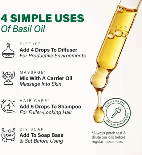 Vista 5 de Kukka - Aceite esencial de albahaca para difusores, 100% natural para la piel, aceite de albahaca para aromaterapia, fragancia para la piel, masaje