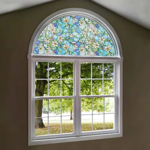 Vista 4 de Película decorativa arqueada para ventana precortada de orquídea, autoestática, 18 pulgadas de diámetro