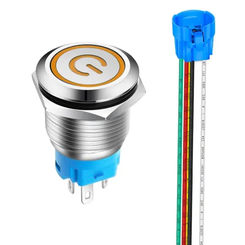 Vista 9 de Gebildet Interruptor de botón de enclavamiento de 19 mm, 12V-24V/5A, de acero inoxidable, con símbolo de alimentación, LED 1NO1NC SPDT ON Off negro