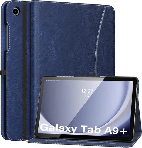 Vista 16 de MoKo Funda para Samsung Galaxy Tab A11+ /A9+ Plus de 11 pulgadas, azul mezclilla y marrón PU Leather Case for Samsung Tablet (2026/2024) with Hand