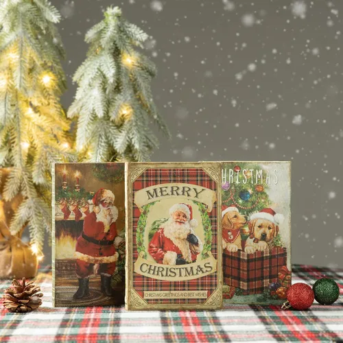 Vista 10 de Glitzhome Juego de 3 cajas decorativas para libros de Navidad, Papá Noel #2