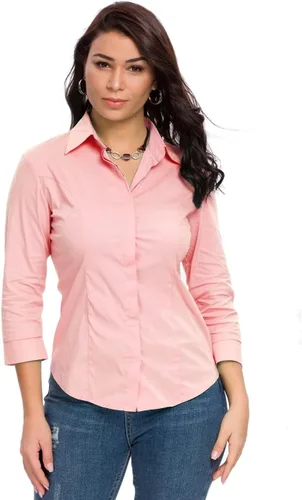 Vista 12 de Camisas con botones para mujer, oficial, formal, manga 3/4, color blanco, elástica, camisa de vestir de verano