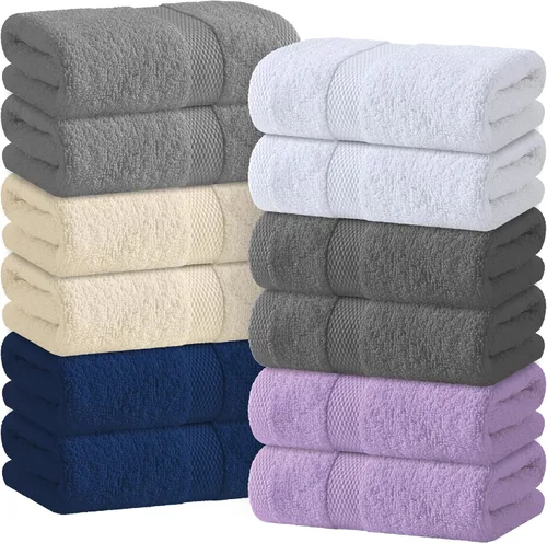 Vista 10 de Toallas de mano blancas clásicas para baño [paquete de 12] Toallas de mano de algodón a granel para gimnasio, cocina y spa, 16x27 pulgadas, toallas
