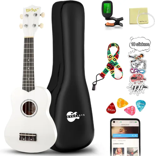 Vista 11 de Kit de ukelele soprano para principiantes de 21 pulgadas con correa de sintonizador de bolsa de concierto en línea gratuita, rápido de aprender