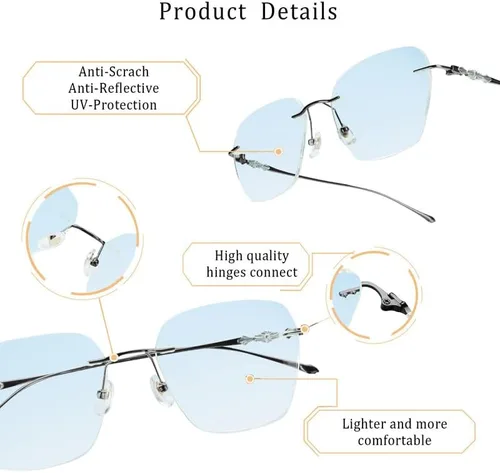 Vista 2 de LifeArt Pure Titanium Frame Glasses/Blue Light Blocking Reading Glasses, Reduce Eyestrain, Stylish for Men and Women