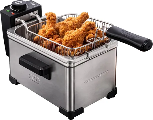 Vista 10 de OVENTE Freidora eléctrica, capacidad de 0.9 L, 840 W con temperatura ajustable, tapa de bloqueo, cesta extraíble y asas de tacto frío, freidora