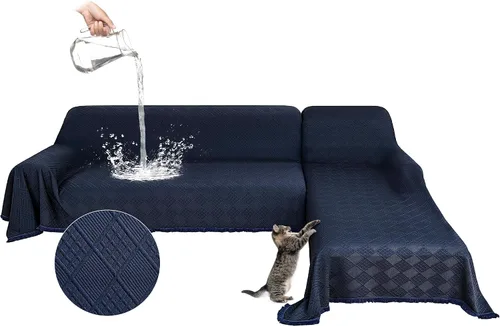 Vista 18 de Fundas impermeables para sofá modular en forma de L, 2 piezas, lavable, en forma de L, protector de muebles acolchado de jacquard para perros, Gris