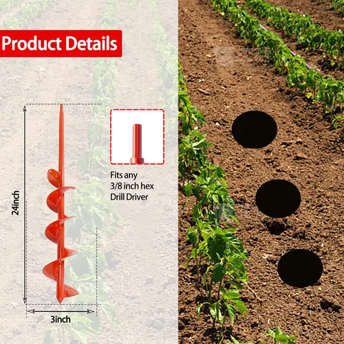 Vista 2 de Broca de taladro hexagonal de 24 x 3 pulgadas, taladro hexagonal de 3/8 pulgadas para plantas de jardín, bulbo de cama, flores, taladro