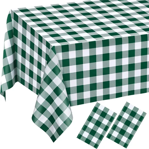 Vista 30 de 2 Pcs Light Blue Gingham Tablecloth Blue Disposable Plastic Checkered Table Cloths for Parties Disposable, Waterproof Rectangular Blue Table Cover
