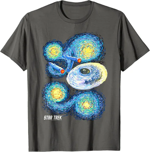 Vista 52 de Star Trek Camiseta de pintura de noche estrellada de la serie original, Negro, S