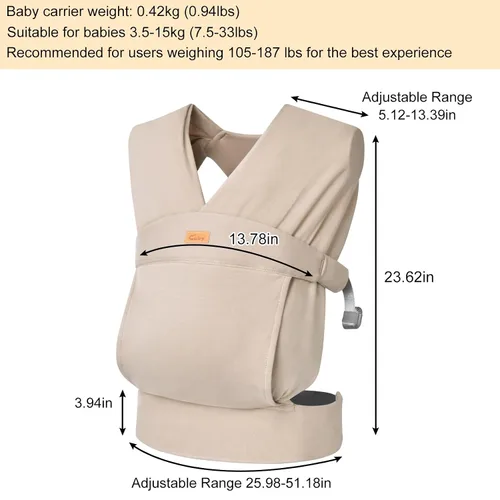 Vista 9 de CUBY Fular portabebés, portabebés para recién nacidos y niños pequeños, agradable a la piel y suave frontal, regalo perfecto para bebés