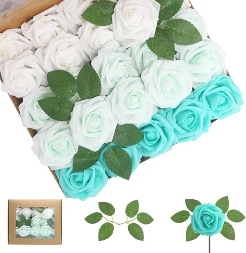 Vista 19 de 25 rosas realistas negras, flores artificiales de espuma de látex con tallos flexibles y 8 hojas para decoración de bodas, hogar y fiestas Negro