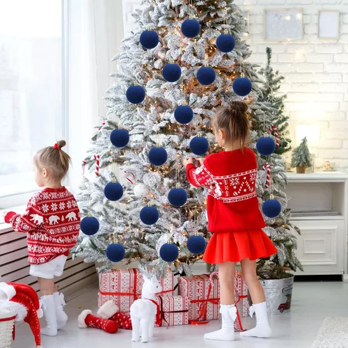 Vista 4 de Menkxi 15 piezas de bolas de Navidad de terciopelo 1.97 pulgadas, adornos colgantes de Navidad con vellón, bolas de terciopelo hechas a mano