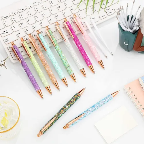 Vista 5 de Woanger Juego de 30 bolígrafos de lujo para mujeres y niñas, 10 bolígrafos brillantes y bonitos con purpurina, bolígrafo retráctil para escribir
