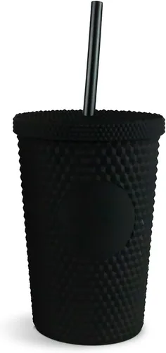 Vista 7 de Hogg Vaso Tachonado de 12 onzas con Tapa y Pajita - Negro, Vaso Reutilizable para Café Helado, Vaso Brillante para Mujeres, Taza de Diamantes