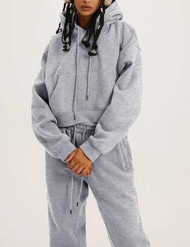 Vista 26 de Kissonic Conjunto deportivo de forro polar para mujer, 2 piezas, sudadera con capucha y pantalones deportivos