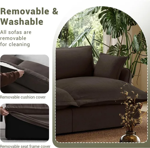 Vista 6 de Sofá modular de mezcla de lino para sala de estar, cómodo sofá modular con relleno de plumón, moderno sofá cama convertible con asiento profundo