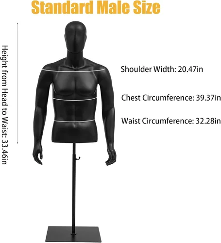 Vista 3 de Forma de vestido de torso de maniquí masculino, maniquí de costura con brazos desmontables, exhibición de maniquí con soporte de metal, altura